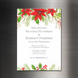 Classic Red Christmas Poinsettia Floral Wedding Magneteinladung
