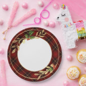 Classic Red Christmas Tartan, Holly & Gold Blätter Pappteller (Party)