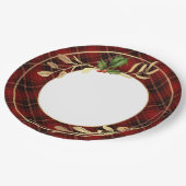 Classic Red Christmas Tartan, Holly & Gold Blätter Pappteller (Schrägansicht)