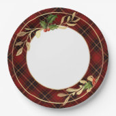 Classic Red Christmas Tartan, Holly & Gold Blätter Pappteller (Vorderseite)