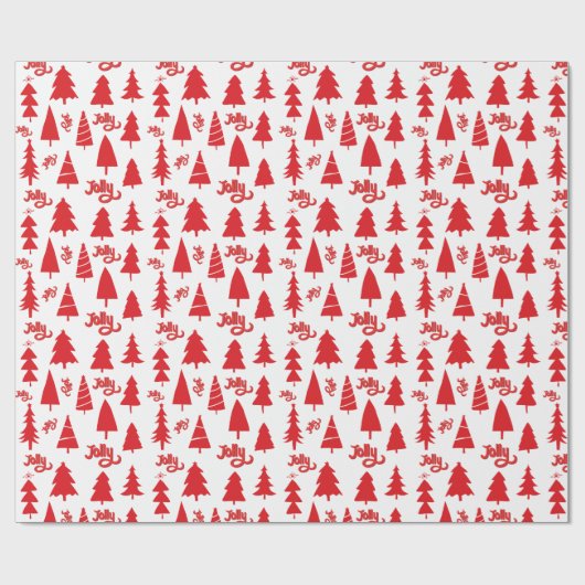 Classic Red Christmas Tree Jolly Holiday Pattern Geschenkpapier (Flach)