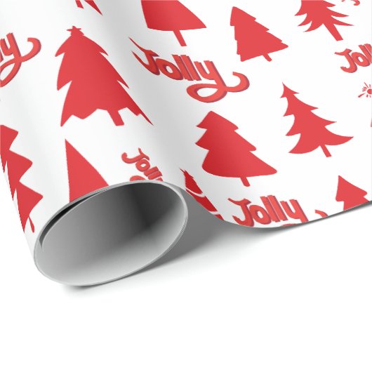 Classic Red Christmas Tree Jolly Holiday Pattern Geschenkpapier (Rolleneckpunkt)