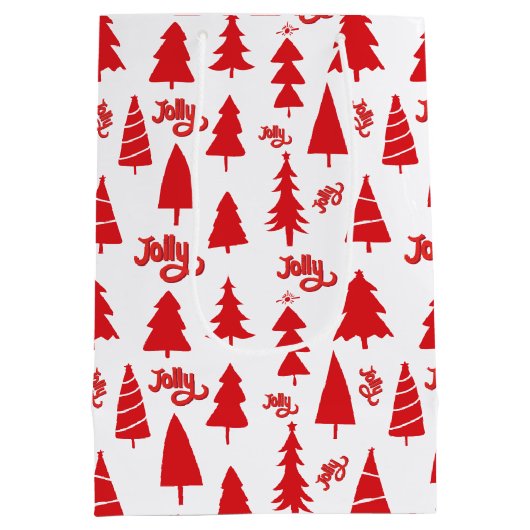Classic Red Christmas Tree Jolly Holiday Pattern Mittlere Geschenktüte (Rückseite)