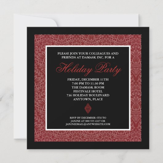 Classic Red Damask Corporate Holiday Party Einladung (Vorderseite)