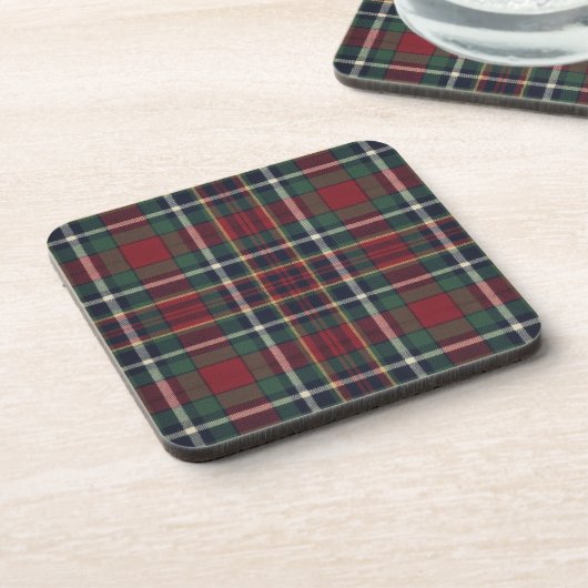 Classic Red Dark Blue Green Plaid Pattern Getränkeuntersetzer (Linke Seite)