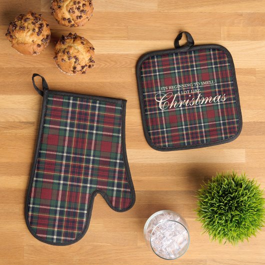 Classic Red Dark Blue Green Plaid Pattern Ofenhandschuh & Topflappen-Set