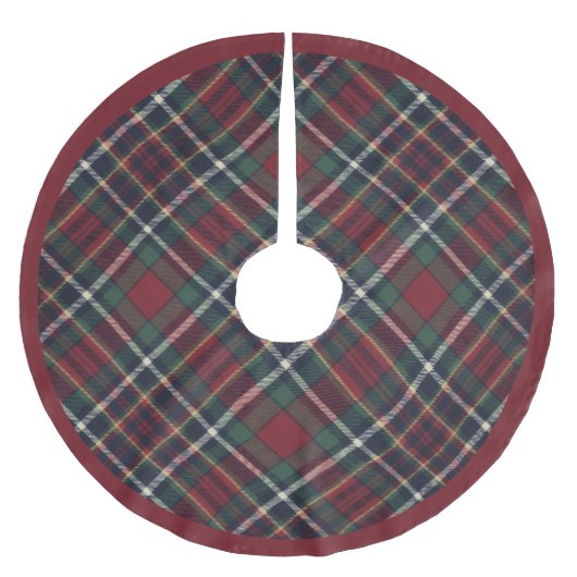 Classic Red Dark Blue Green Plaid Pattern Polyester Weihnachtsbaumdecke (Vorderseite)