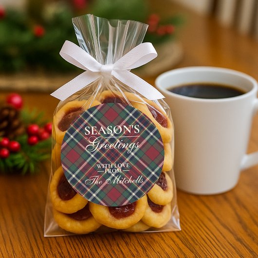 Classic Red Dark Blue Green Plaid Pattern Runder Aufkleber