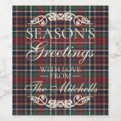 Classic Red Dark Blue Green Plaid Pattern Weinetikett (Einzelnes Label)