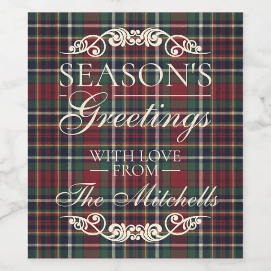 Classic Red Dark Blue Green Plaid Pattern Weinetikett (Einzelnes Label)