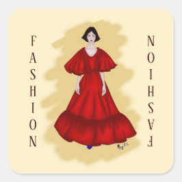 Classic Red Dress with Modern Mood Art Quadratischer Aufkleber