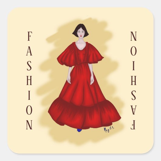 Classic Red Dress with Modern Mood Art Quadratischer Aufkleber (Vorderseite)