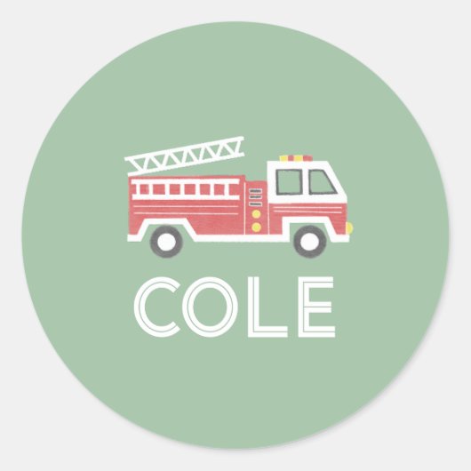 Classic Red Fireruck Custom Firefighter Label Runder Aufkleber (Vorderseite)