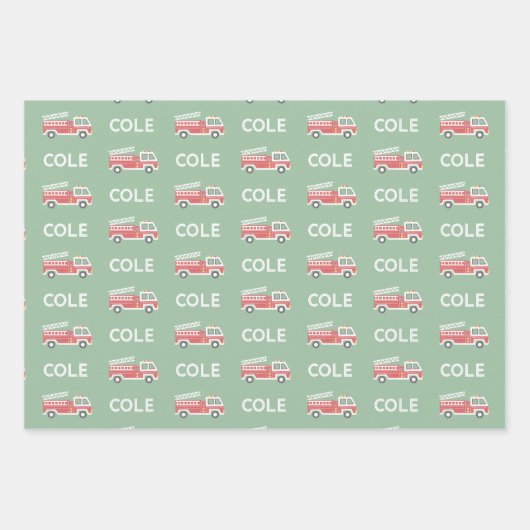 Classic Red Fireruck Custom Firefighter Theme Geschenkpapier Set (Vorderseite 3)