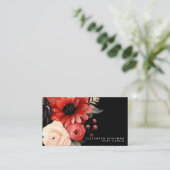 Classic Red Floral Black Business Cards Visitenkarte (Stehend Vorderseite)
