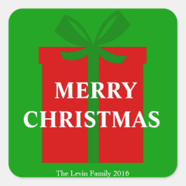 Classic Red Geschenkboxen Green Ribbon Frohe Weihn Quadratischer Aufkleber