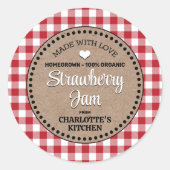Classic Red Gingham Canning Jar Label Runder Aufkleber (Vorderseite)