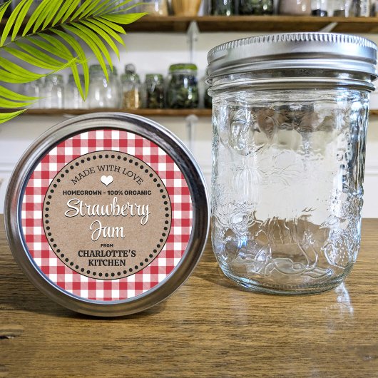 Classic Red Gingham Canning Jar Label Runder Aufkleber