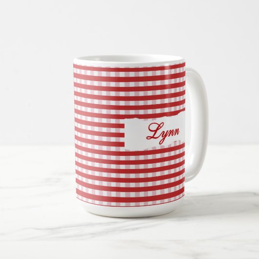 Classic Red Gingham Personalized Name  Kaffeetasse (VorderseiteRechts)
