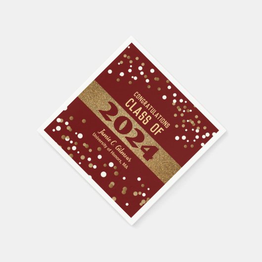 Classic Red Gold Class 2024 Name Abschluss Serviette (Ecke)