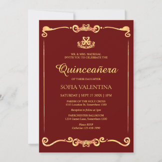 Classic Red Gold Quinceanera Einladung