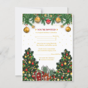 Classic Red & Gold Weihnachtszeit-Party Einladung Postkarte