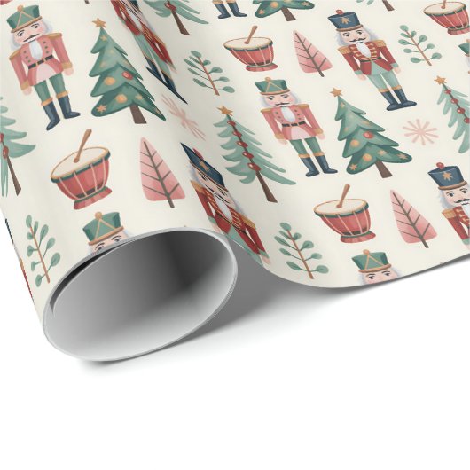Classic Red & Green Christmas Nutcracker Pattern Geschenkpapier (Rolleneckpunkt)