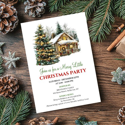 Classic Red Green Christmas Scene Invitation Card Einladung