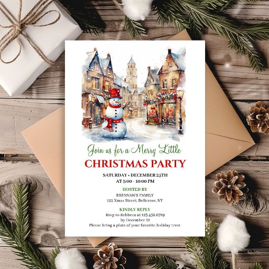 Classic red green Christmas scene party card Einladung