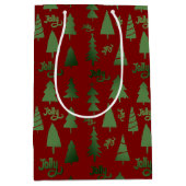 Classic Red & Green Christmas Tree Jolly Pattern Mittlere Geschenktüte (Vorderseite)