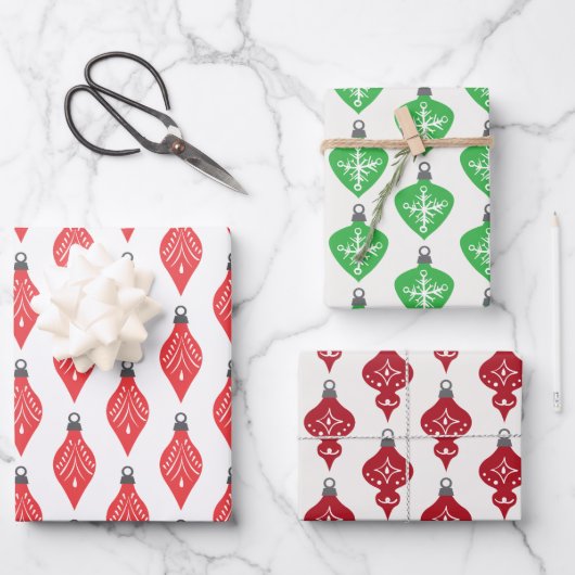 Classic Red Green Festive Ornament Christmas Geschenkpapier Set (Vorderseite)