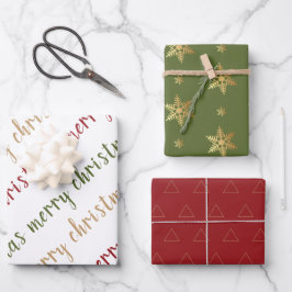 Classic Red Green Gold Frohe Weihnachten Geschenkpapier Set