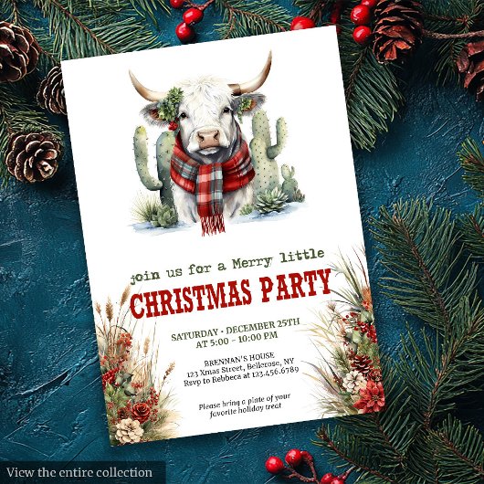 Classic Red Green Highland Cow Christmas Invite Einladung