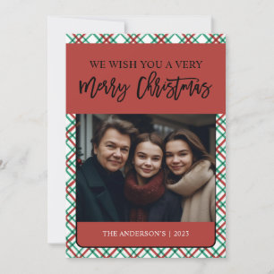 Classic Red Green Kariert One Foto Feiertagskarte