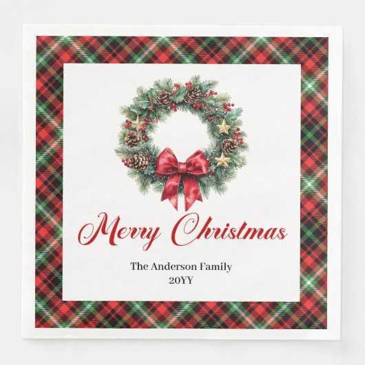 Classic Red Green Plaid Christmas Napkins Set Serviette (Vorderseite)