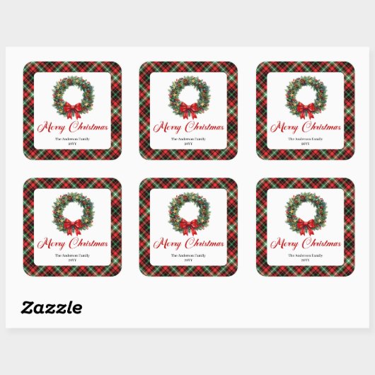 Classic Red Green Plaid Christmas Wreath Stickers (Blatt)