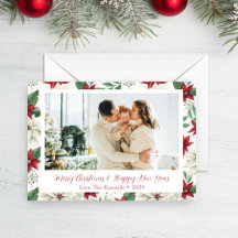 Classic Red & Green Pointsetta Holiday Foto Card