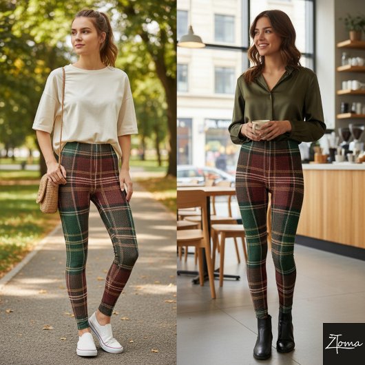 Classic Red Green Repeating Tartan Plaid Leggings
