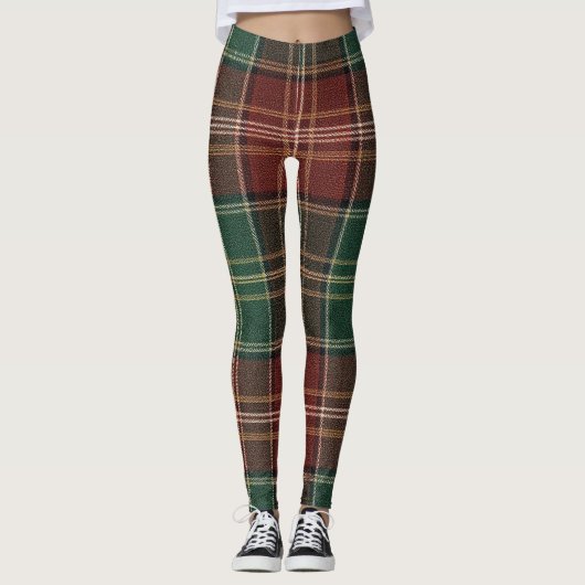 Classic Red Green Repeating Tartan Plaid Leggings (Vorderseite)