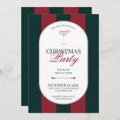 Classic red green stripe Christmas Invitation Einladung (Vorne/Hinten)