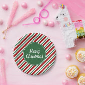 Classic Red Green Stripes Frohe Weihnachten Pappteller (Party)