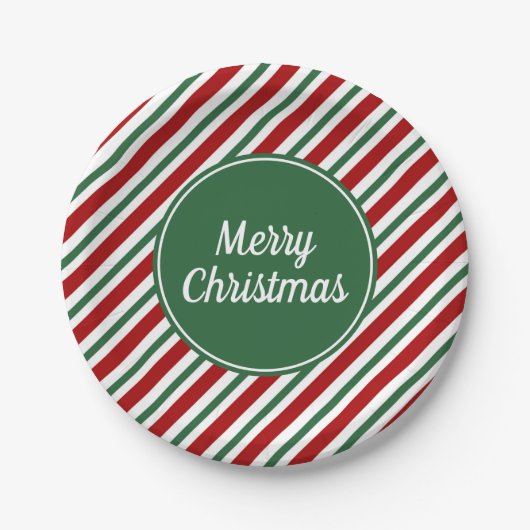 Classic Red Green Stripes Frohe Weihnachten Pappteller (Vorderseite)