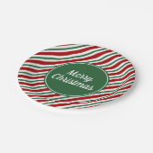 Classic Red Green Stripes Frohe Weihnachten Pappteller (Schrägansicht)