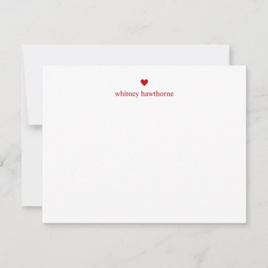 Classic Red Heart Stationery Einfach Minimalistisc Mitteilungskarte (Vorderseite)