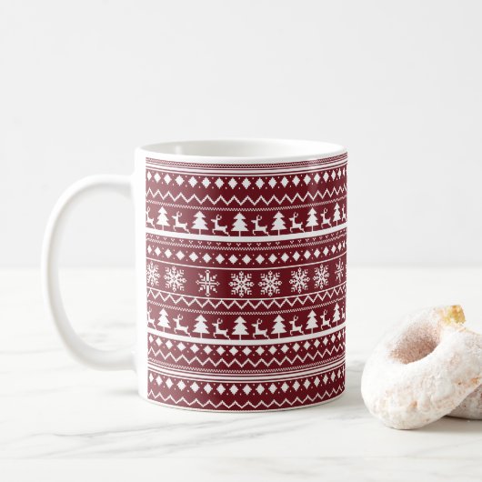Classic Red Holiday Christmas Sweater Pattern Kaffeetasse (Mit Donut)