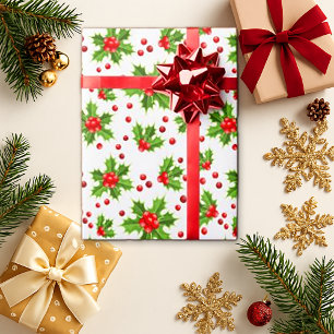 Classic Red Holly Weihnachts-Blumenpapier Geschenkpapier