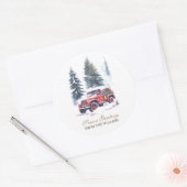 Classic Red Jeep Schnee Weihnachtsbaum Personalisi Runder Aufkleber (Umschlag)