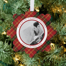 Classic Red Kariert Christmas Foto Ornament Card Karte