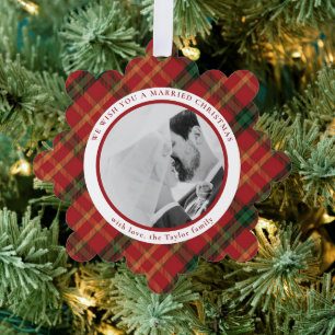 Classic Red Kariert Christmas Foto Ornament Card Karte