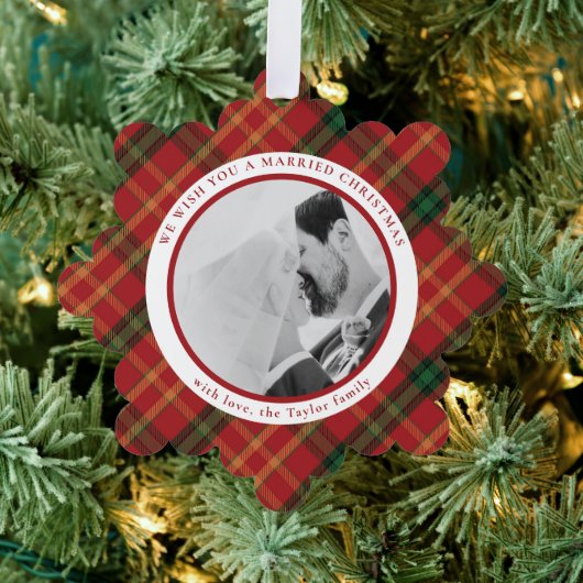 Classic Red Kariert Christmas Foto Ornament Card Karte (Insitu (Baum))
